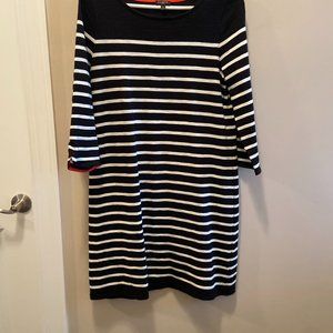 Talbot's Cotton Knit Black/Cream Striped Dress, Size Petite M